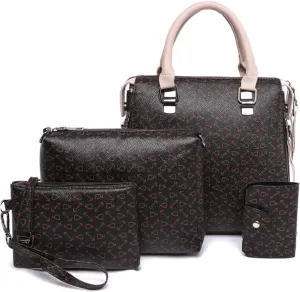 Women 4pcs Set Handbag and Purses Graffiti Shoulder Bag Vegan Leather Satchels