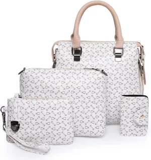 Women 4pcs Set Handbag and Purses Graffiti Shoulder Bag Vegan Leather Satchels
