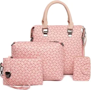 Women 4pcs Set Handbag and Purses Graffiti Shoulder Bag Vegan Leather Satchels