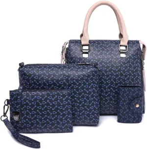 Women 4pcs Set Handbag and Purses Graffiti Shoulder Bag Vegan Leather Satchels