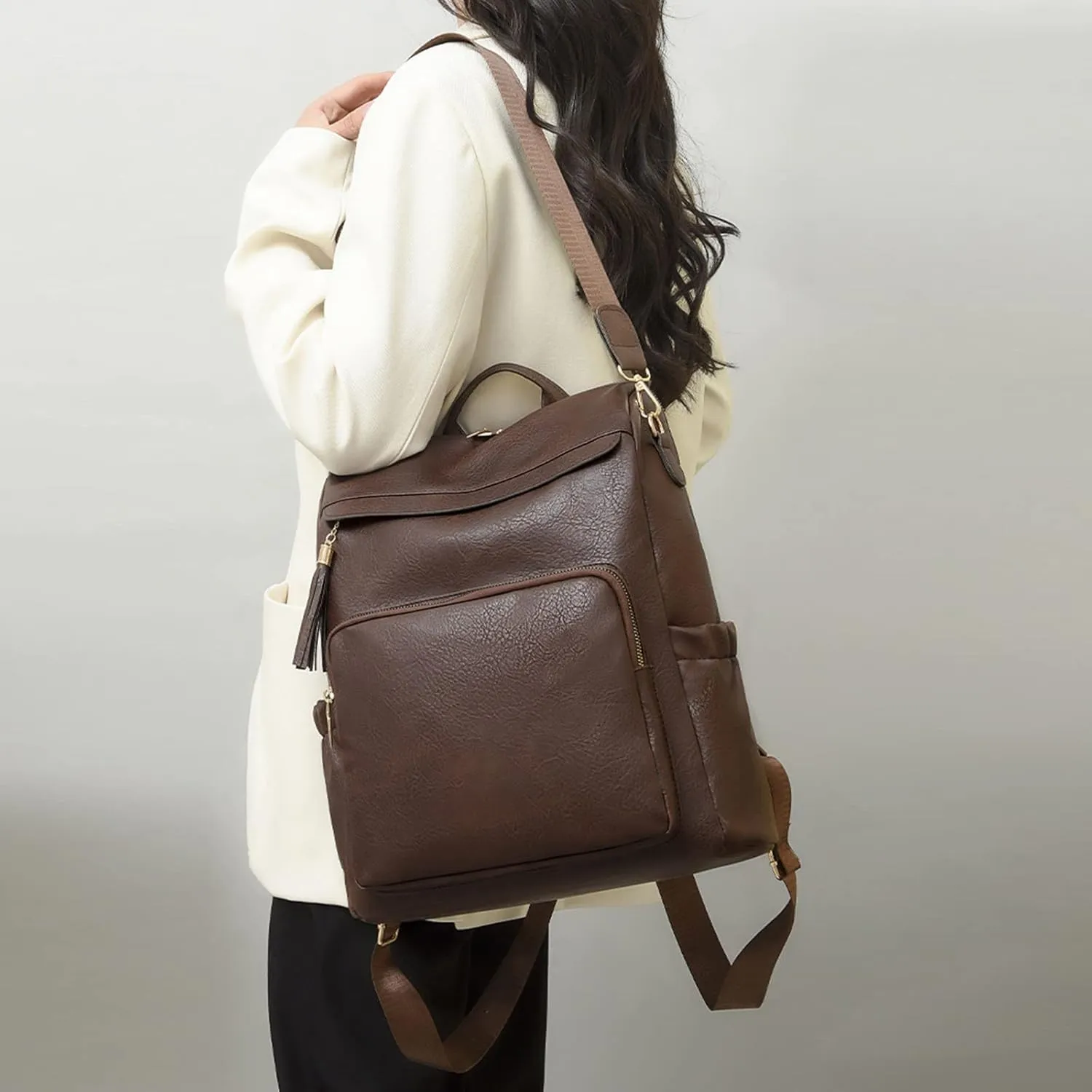 Women Bag Fashion Backpack Comfortable Leather Student Backpack Travel for Men Bags (Coffee, One Size)