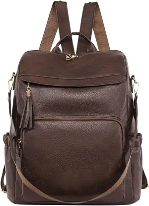 Women Bag Fashion Backpack Comfortable Leather Student Backpack Travel for Men Bags (Coffee, One Size)