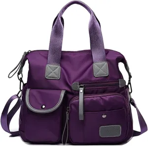 Women Lightweight Nylon Tote Bag Multiple Pockets Top Handle Handbag Ladies Purse Work Totes Travel Crossbody Shoulder Bag