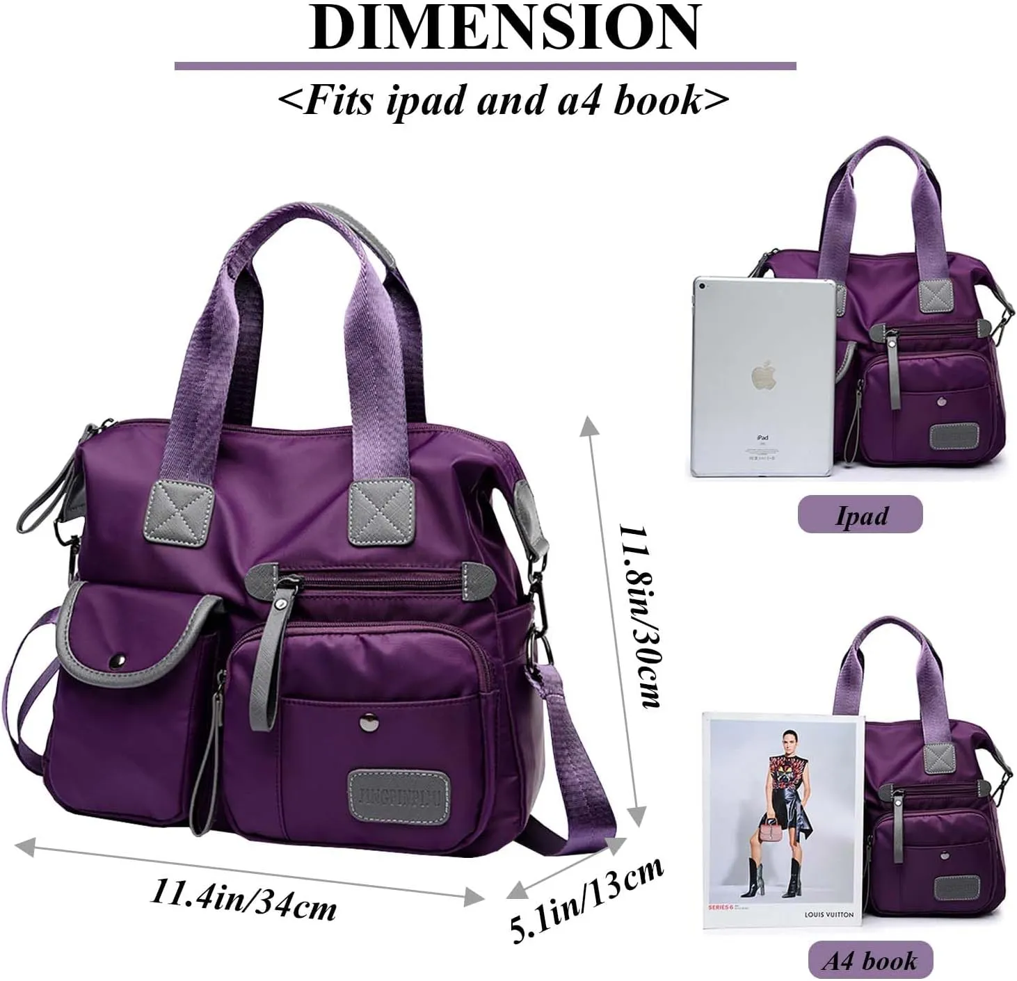 Women Lightweight Nylon Tote Bag Multiple Pockets Top Handle Handbag Ladies Purse Work Totes Travel Crossbody Shoulder Bag