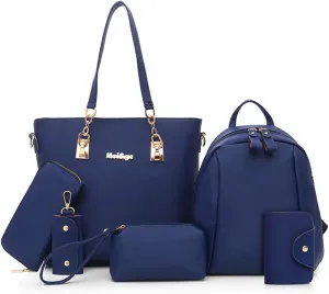 Women Nylon Tote 6 Pcs Handbag and Purse Top Handle Shoulder Bag Satchels Wallet