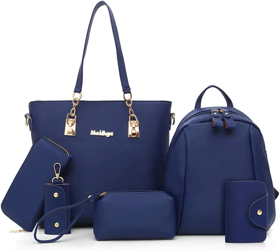 Women Nylon Tote 6 Pcs Handbag and Purse Top Handle Shoulder Bag Satchels Wallet