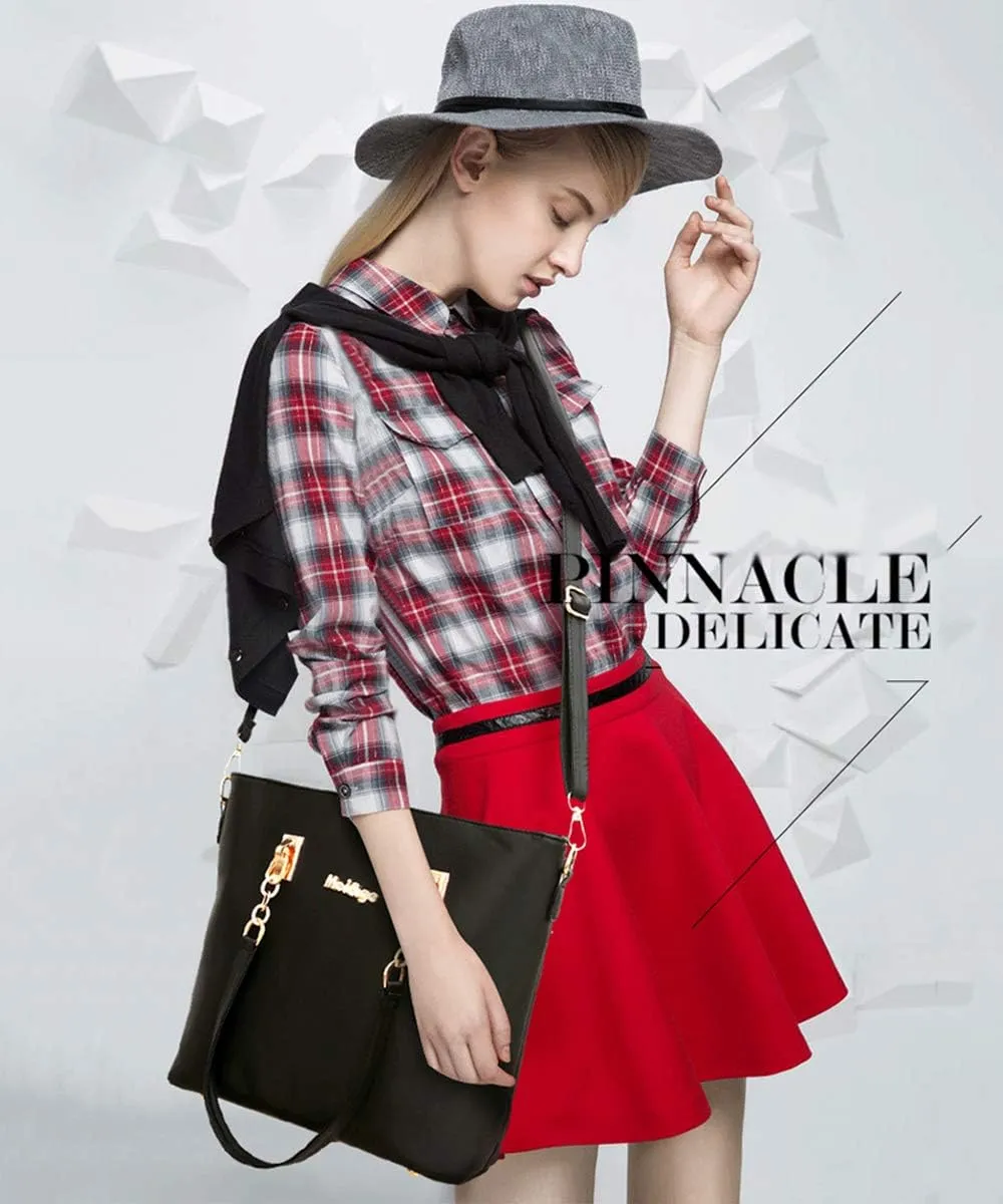Women Nylon Tote 6 Pcs Handbag and Purse Top Handle Shoulder Bag Satchels Wallet