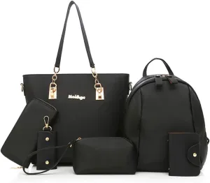 Women Nylon Tote 6 Pcs Handbag and Purse Top Handle Shoulder Bag Satchels Wallet