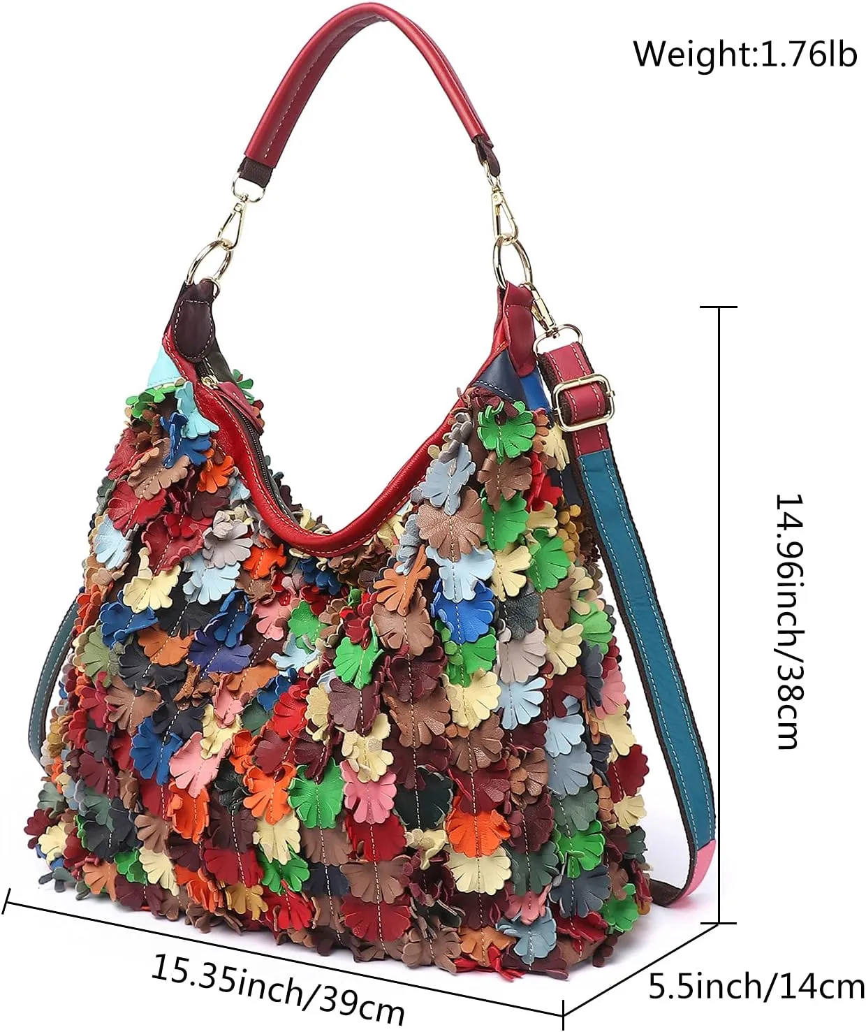 Women Random Multicolor Handbag Leaf Splicing Shoulder Satchels Colorful Purses