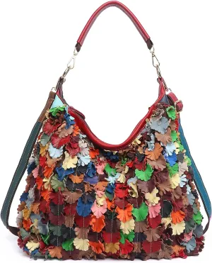 Women Random Multicolor Handbag Leaf Splicing Shoulder Satchels Colorful Purses