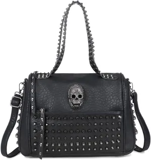 Women Skull Tote Bag Rivet Handbag PU Purse Shoulder Bag Punk Crossbody Satchels