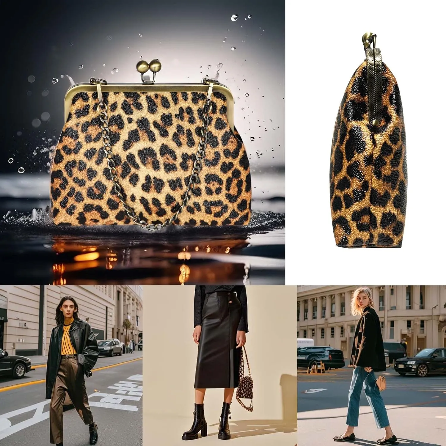 Women Small Retro Purse Vintage Top Handle Handbag Kiss Lock Shoulder Bag