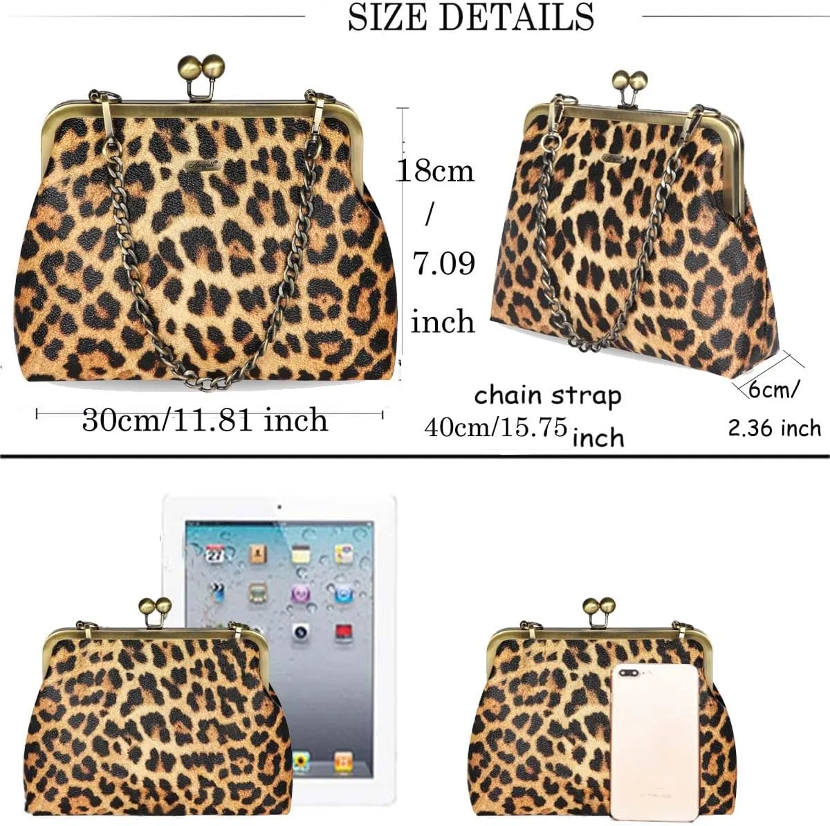 Women Small Retro Purse Vintage Top Handle Handbag Kiss Lock Shoulder Bag