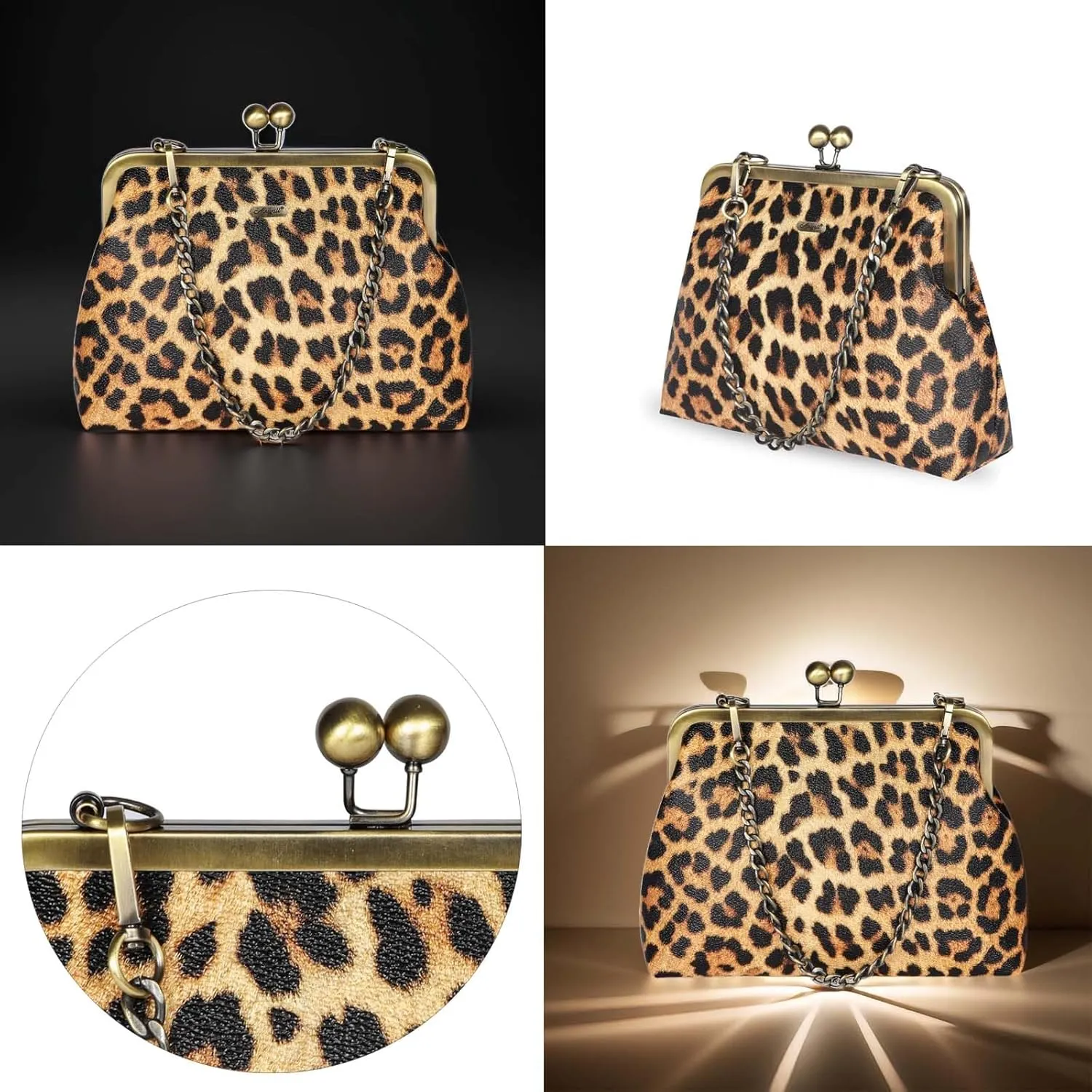 Women Small Retro Purse Vintage Top Handle Handbag Kiss Lock Shoulder Bag