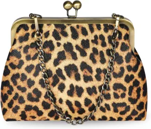 Women Small Retro Purse Vintage Top Handle Handbag Kiss Lock Shoulder Bag