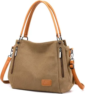 Women Vintage Hobo Handbag Canvas Shoulder Purse Multi-pocket Shopper Satchels