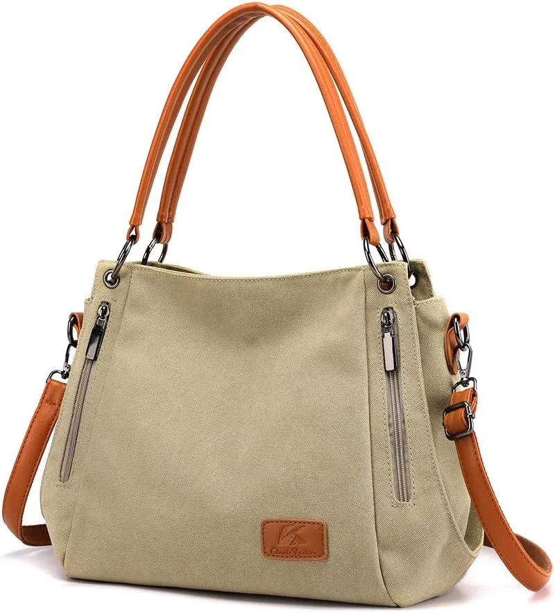 Women Vintage Hobo Handbag Canvas Shoulder Purse Multi-pocket Shopper Satchels