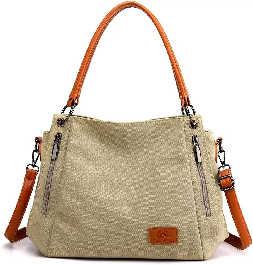 Women Vintage Hobo Handbag Canvas Shoulder Purse Multi-pocket Shopper Satchels