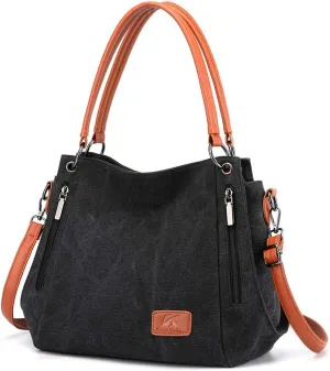Women Vintage Hobo Handbag Canvas Shoulder Purse Multi-pocket Shopper Satchels