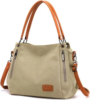 Women Vintage Hobo Handbag Canvas Shoulder Purse Multi-pocket Shopper Satchels