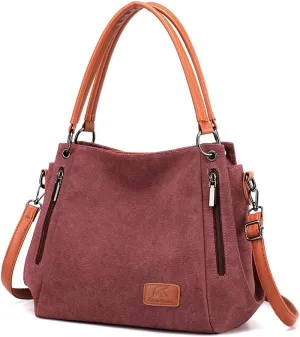 Women Vintage Hobo Handbag Canvas Shoulder Purse Multi-pocket Shopper Satchels