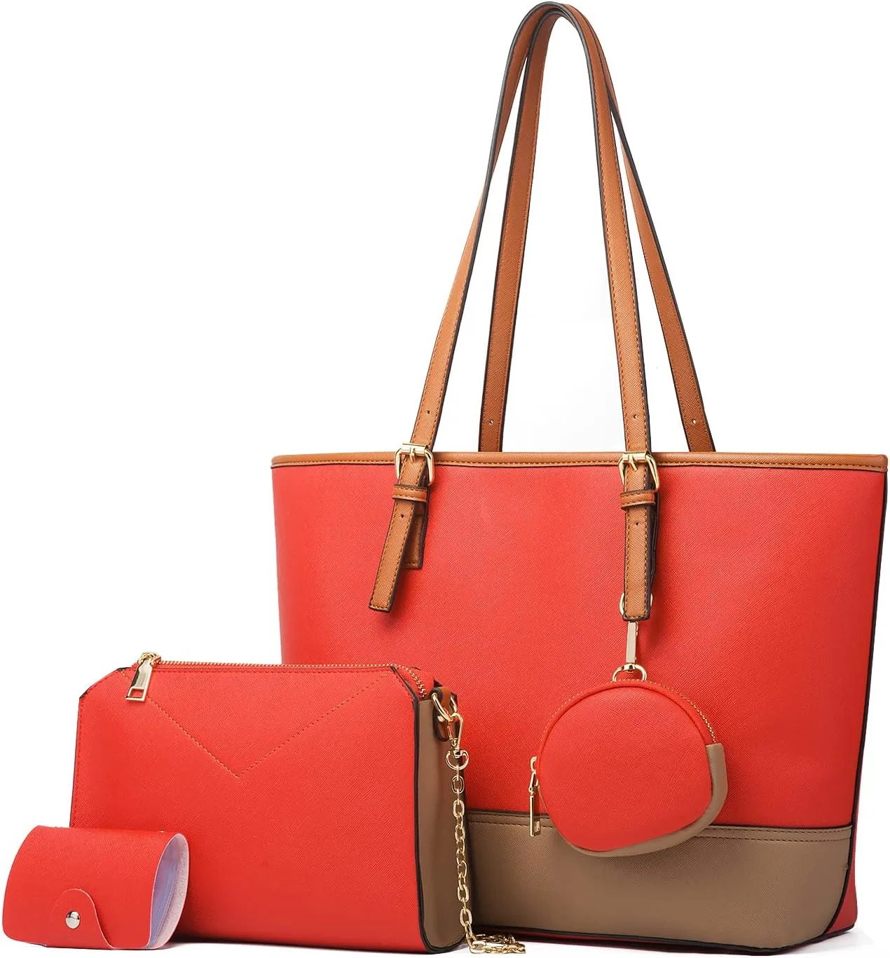 Women's 4pcs Tote Handbag Sets Urban Shoulder Purses Leather Top Handle Satchels