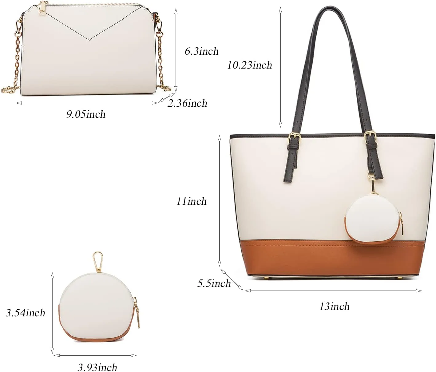 Women's 4pcs Tote Handbag Sets Urban Shoulder Purses Leather Top Handle Satchels