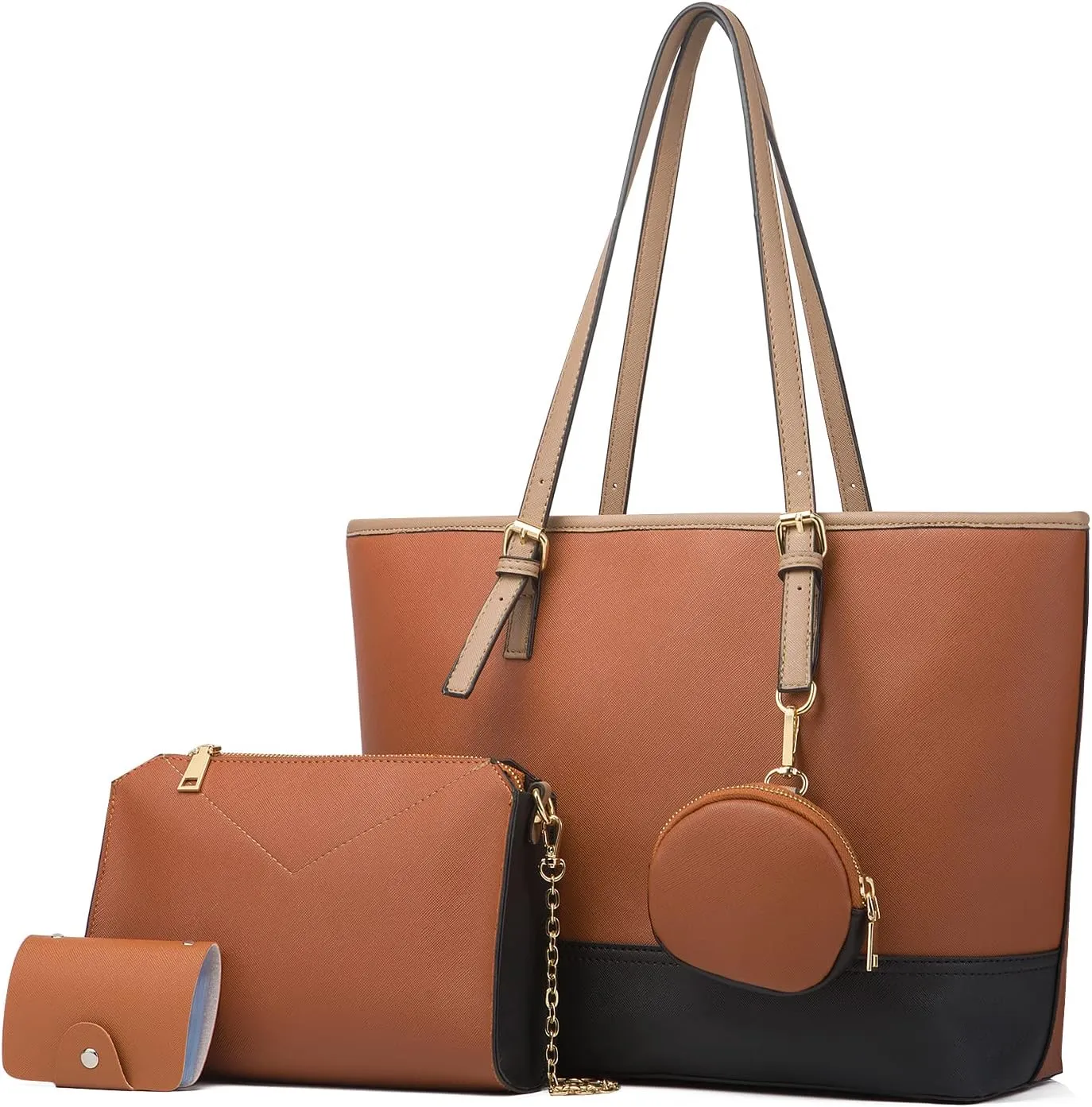 Women's 4pcs Tote Handbag Sets Urban Shoulder Purses Leather Top Handle Satchels