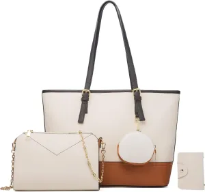 Women's 4pcs Tote Handbag Sets Urban Shoulder Purses Leather Top Handle Satchels