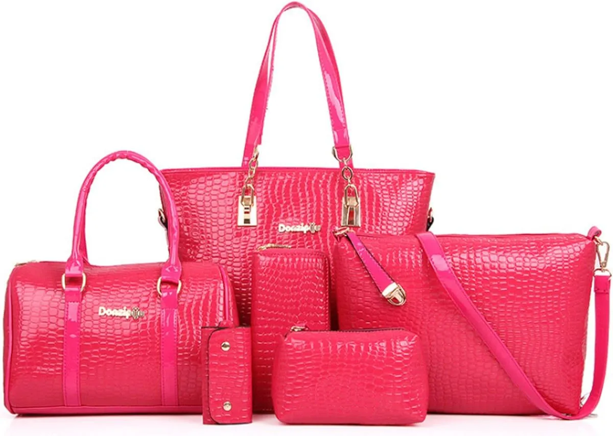 Womens 6 Pcs Handbag Set Clutch Top Handle Totes Satchels Crossbody Bag Wallet