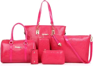 Womens 6 Pcs Handbag Set Clutch Top Handle Totes Satchels Crossbody Bag Wallet