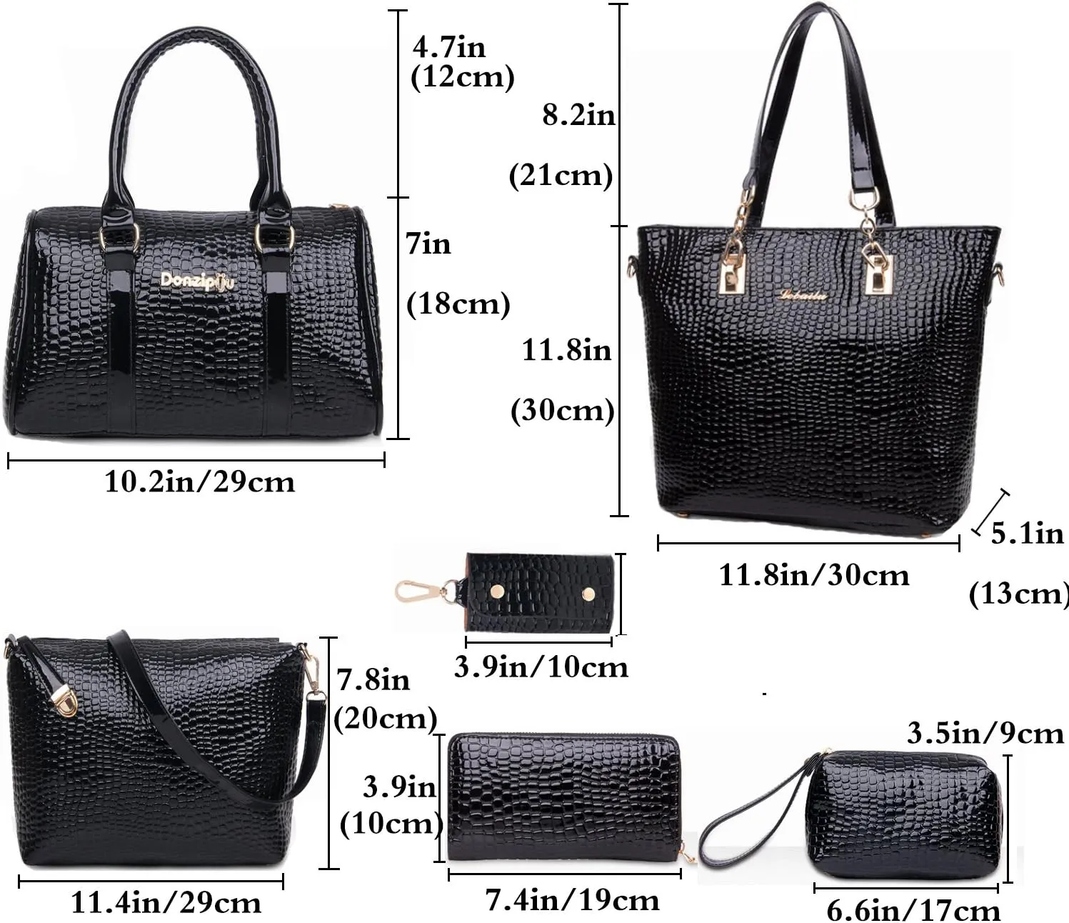 Womens 6 Pcs Handbag Set Clutch Top Handle Totes Satchels Crossbody Bag Wallet