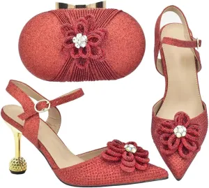 Women's African Shoes and Bags Set with Rhinestone Wedding Shoes Bridal Italian Shoes and Bags High Heels