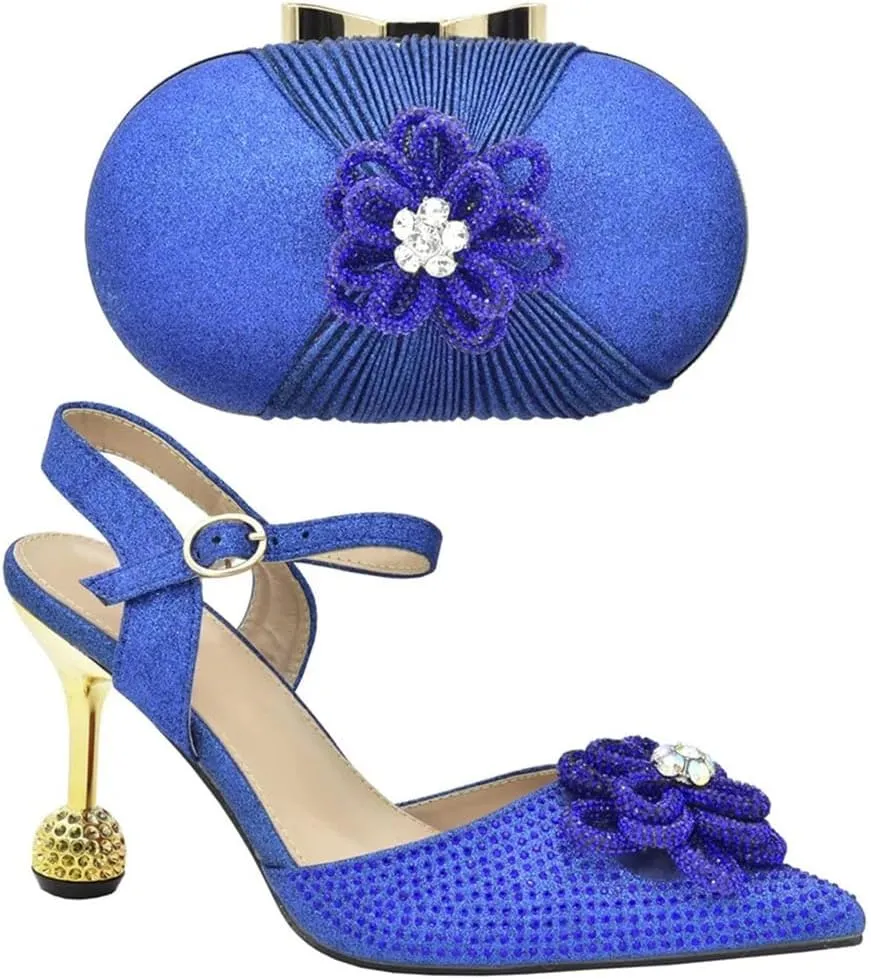 Women's African Shoes and Bags Set with Rhinestone Wedding Shoes Bridal Italian Shoes and Bags High Heels