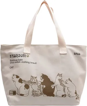 Women's Canvas Shoulder Bag Large Capacity Leisure Commuter Tote Bag Cartoon Animation Shopping Beach Bag