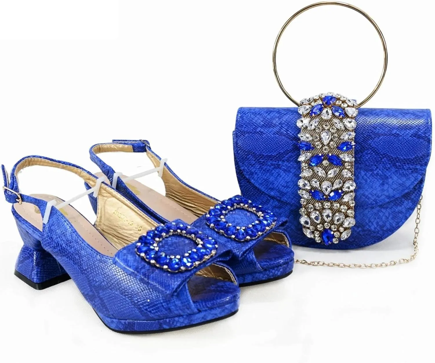Womens Elegant Rhinestone Pattern Evening Shoes and Matching Clutch Set Luxury Heels for Bridal Party