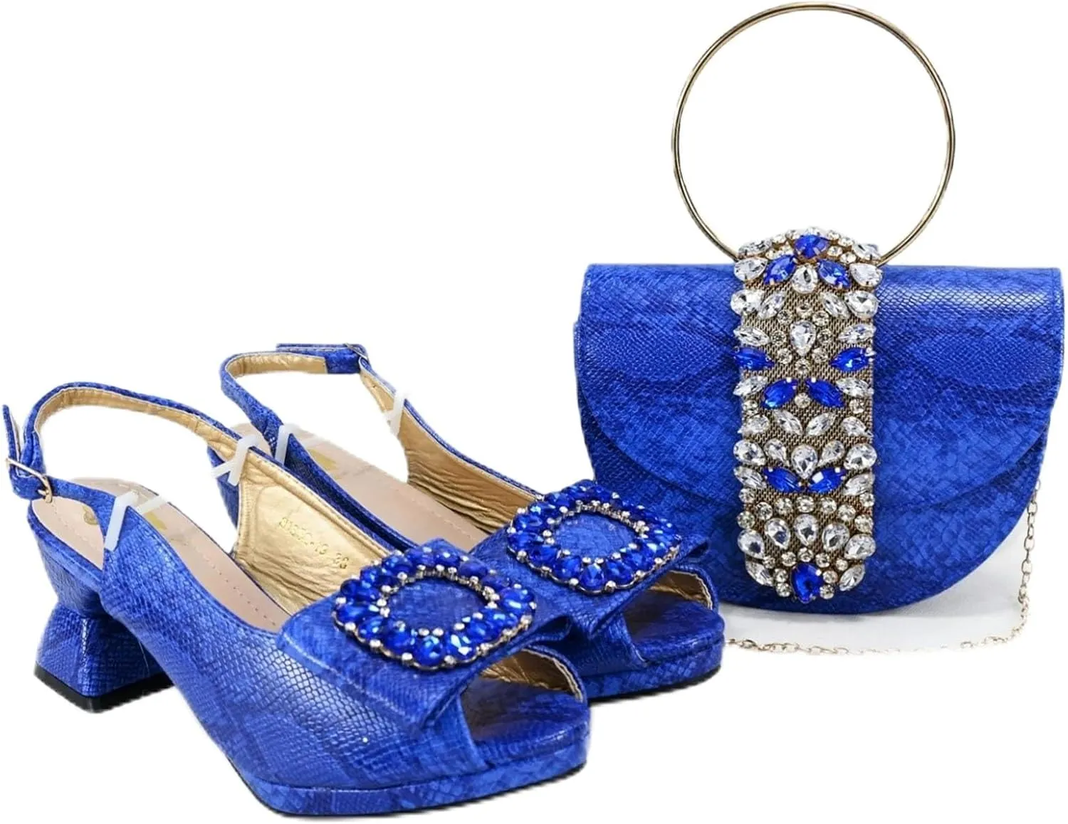 Womens Elegant Rhinestone Pattern Evening Shoes and Matching Clutch Set Luxury Heels for Bridal Party