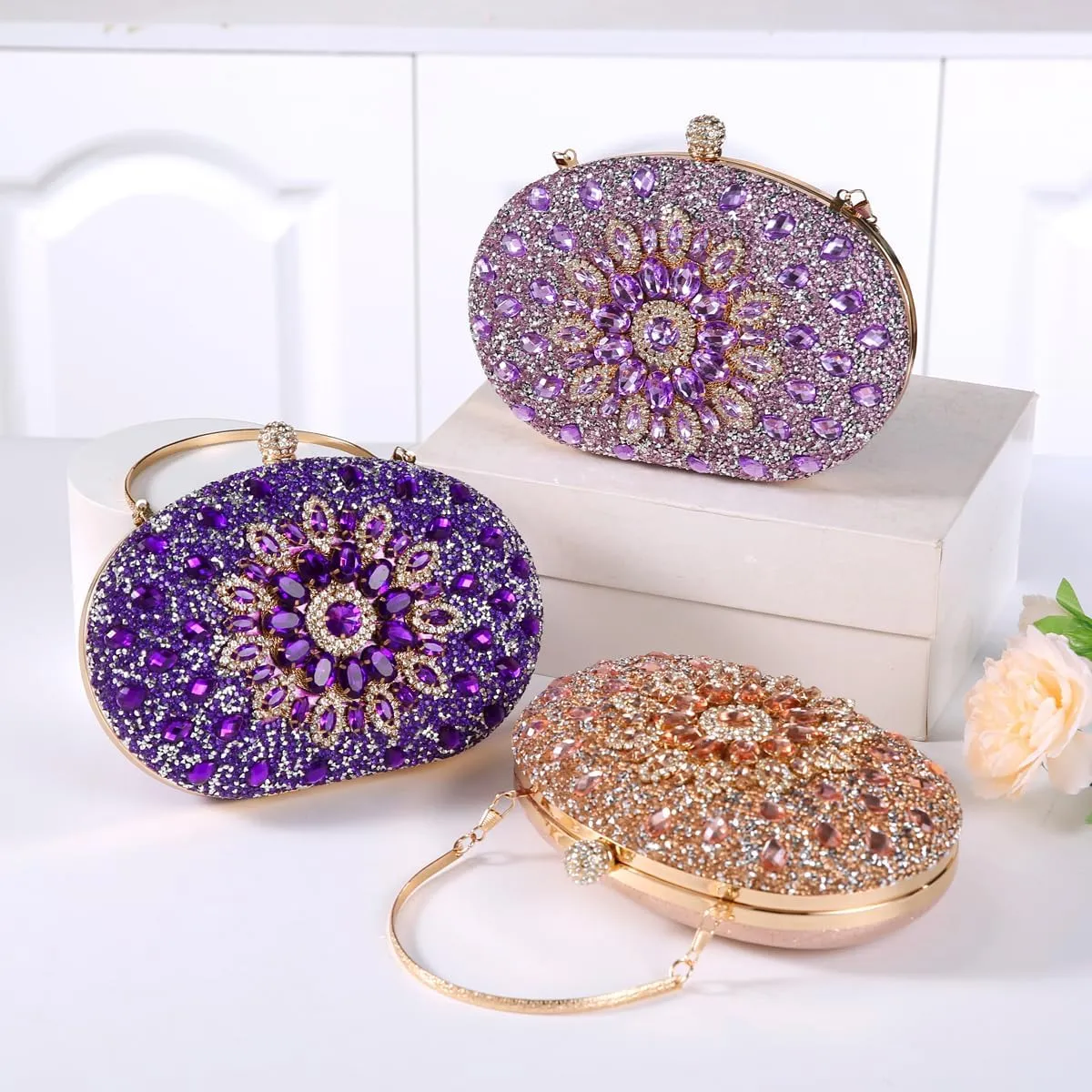 Women's Evening Bags Sparkly Rhinestone Clutch Purses Luxury Handbags