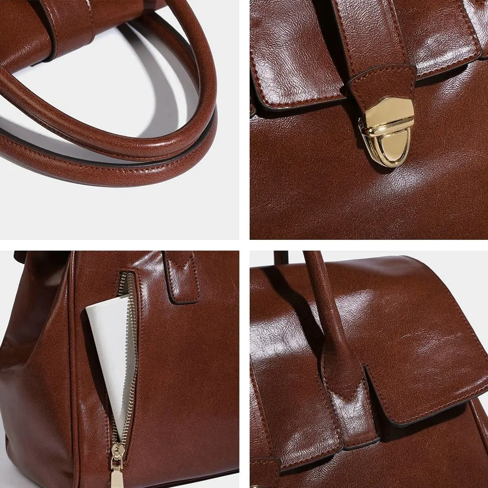 Womens Fashion Tote Bag Large Vegan Leather Handbag Vintage Shoulder Purse Ladies Working Satchels Briefcase