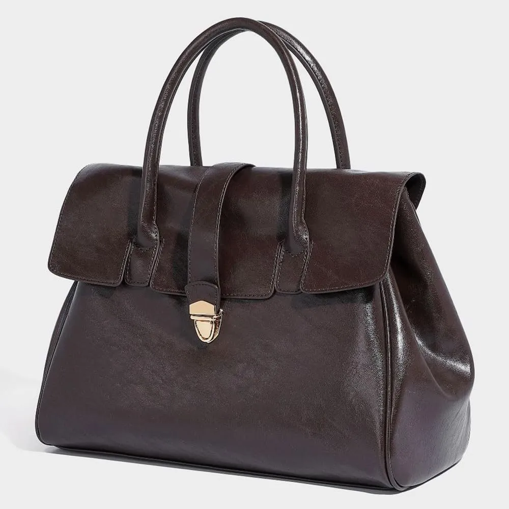 Womens Fashion Tote Bag Large Vegan Leather Handbag Vintage Shoulder Purse Ladies Working Satchels Briefcase
