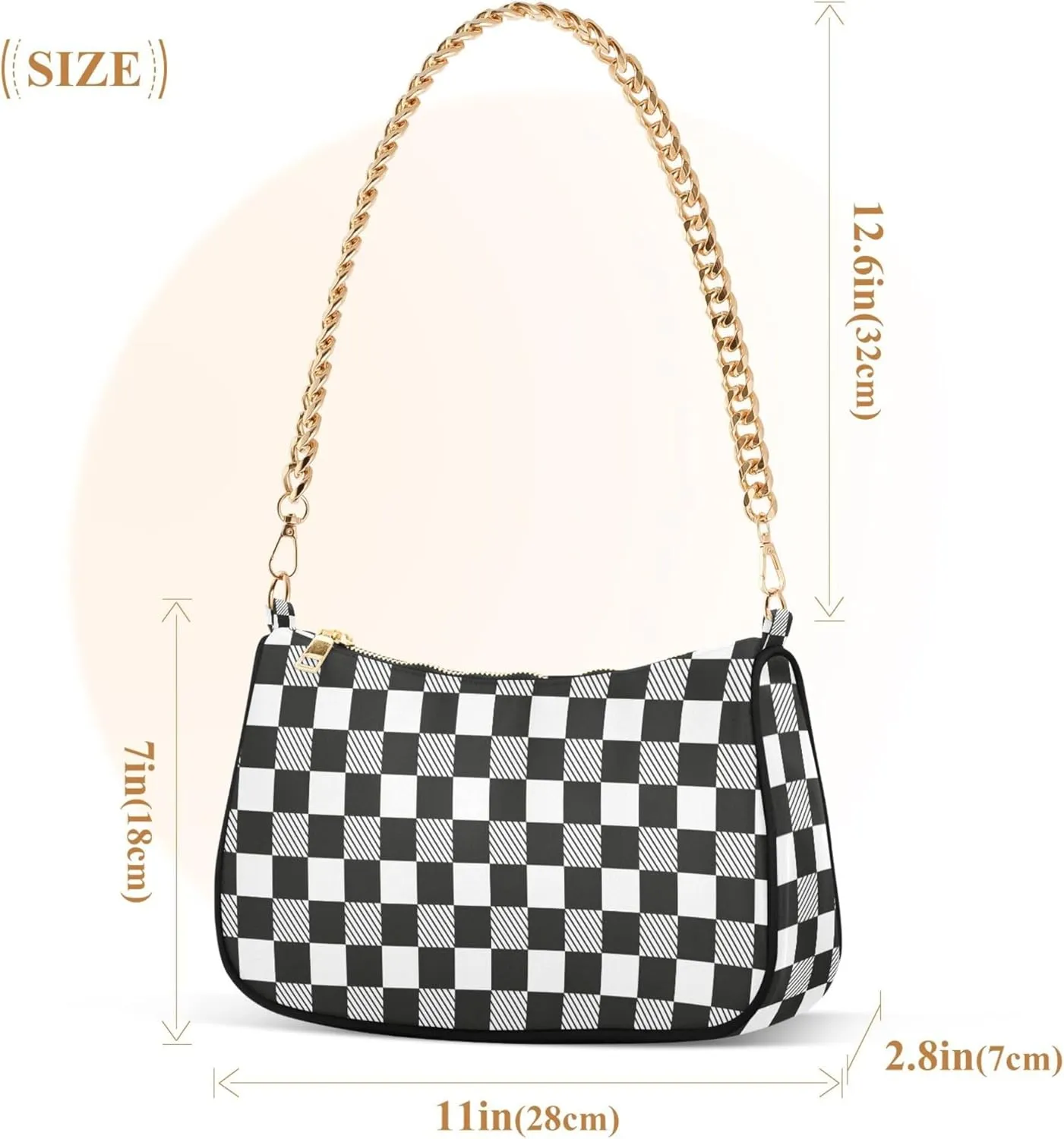 Women's Handbags Tote Crossbody Bag Stylish Purse Ladies Shoulder Bag Handbag Black and White Checkered Crescent Bag