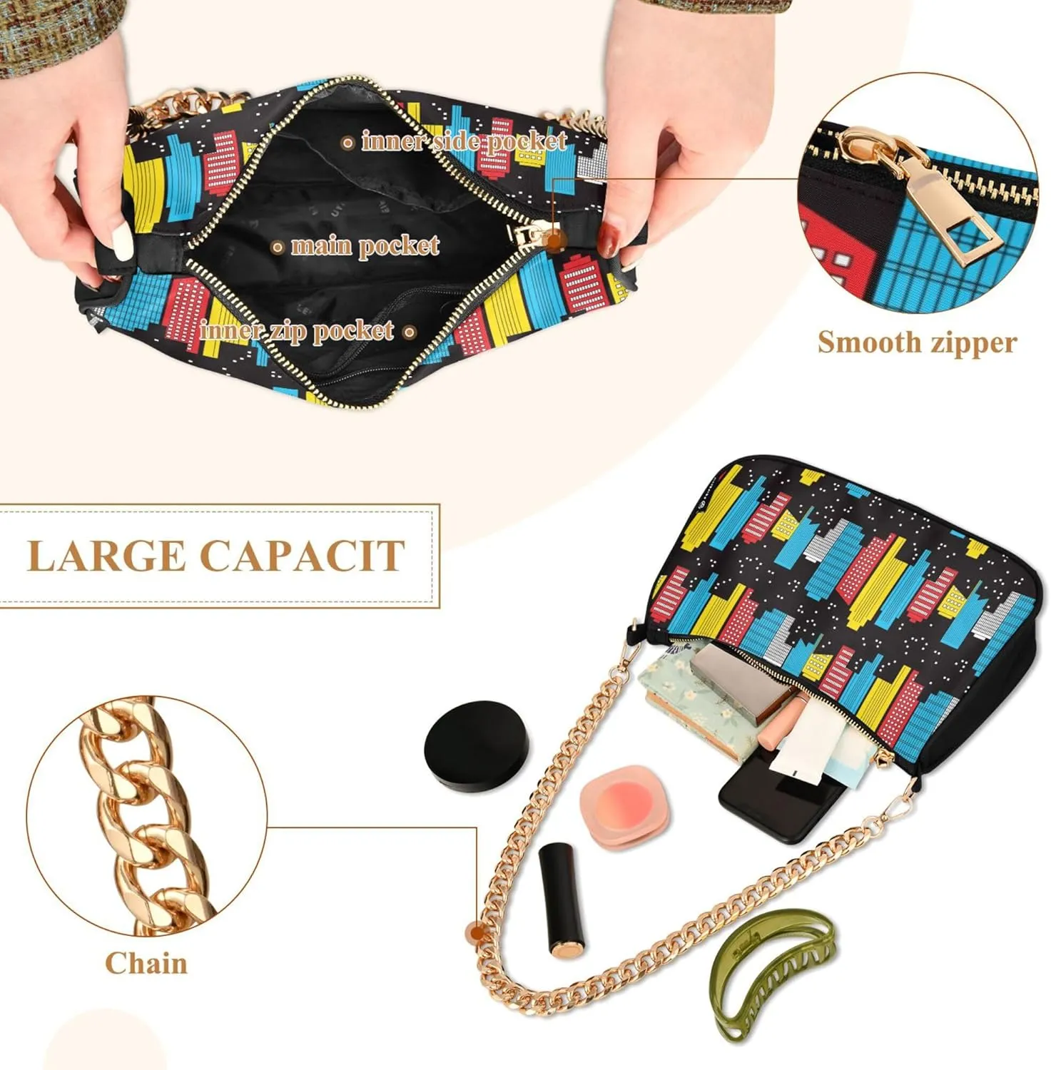 Women's Handbags Tote Crossbody Bag Stylish Purse Ladies Shoulder Bag Handbag Black and White Checkered Crescent Bag