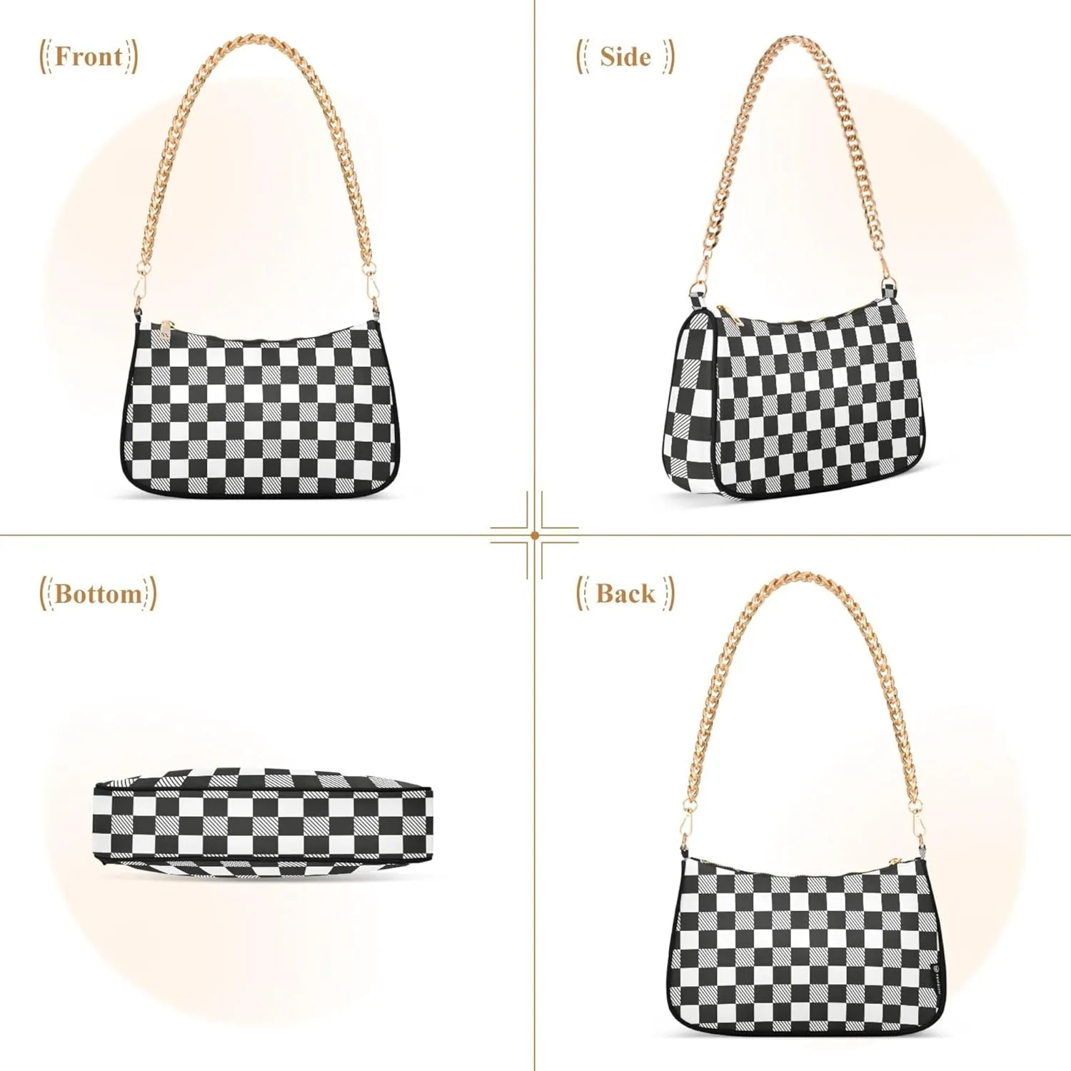 Women's Handbags Tote Crossbody Bag Stylish Purse Ladies Shoulder Bag Handbag Black and White Checkered Crescent Bag