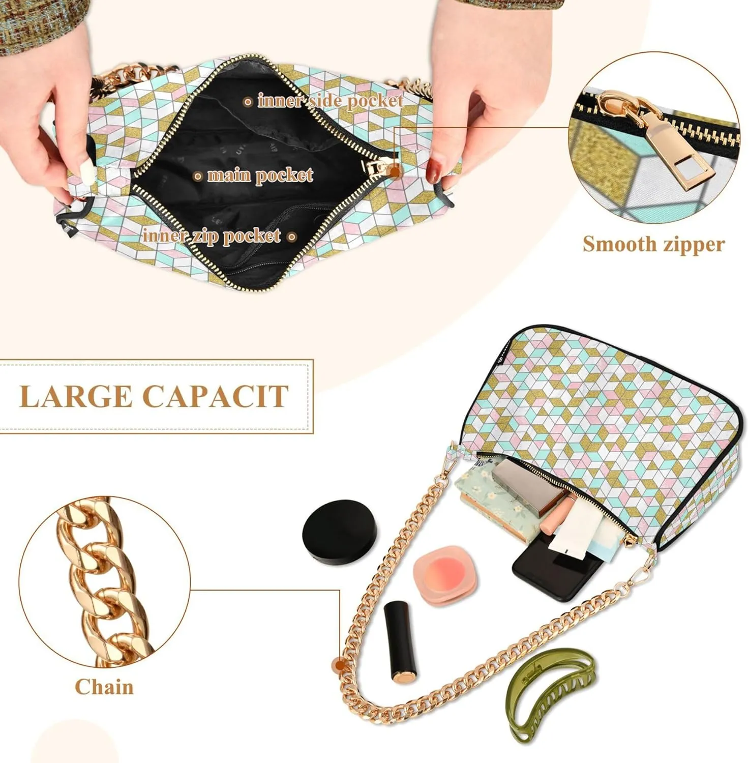 Women's Handbags Tote Crossbody Bag Stylish Purse Ladies Shoulder Bag Handbag Black and White Checkered Crescent Bag