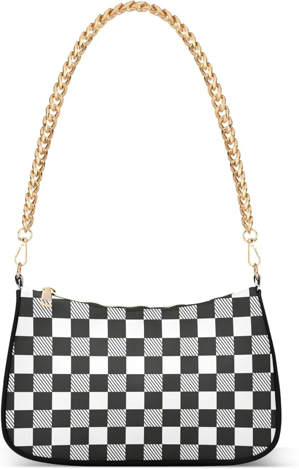 Women's Handbags Tote Crossbody Bag Stylish Purse Ladies Shoulder Bag Handbag Black and White Checkered Crescent Bag