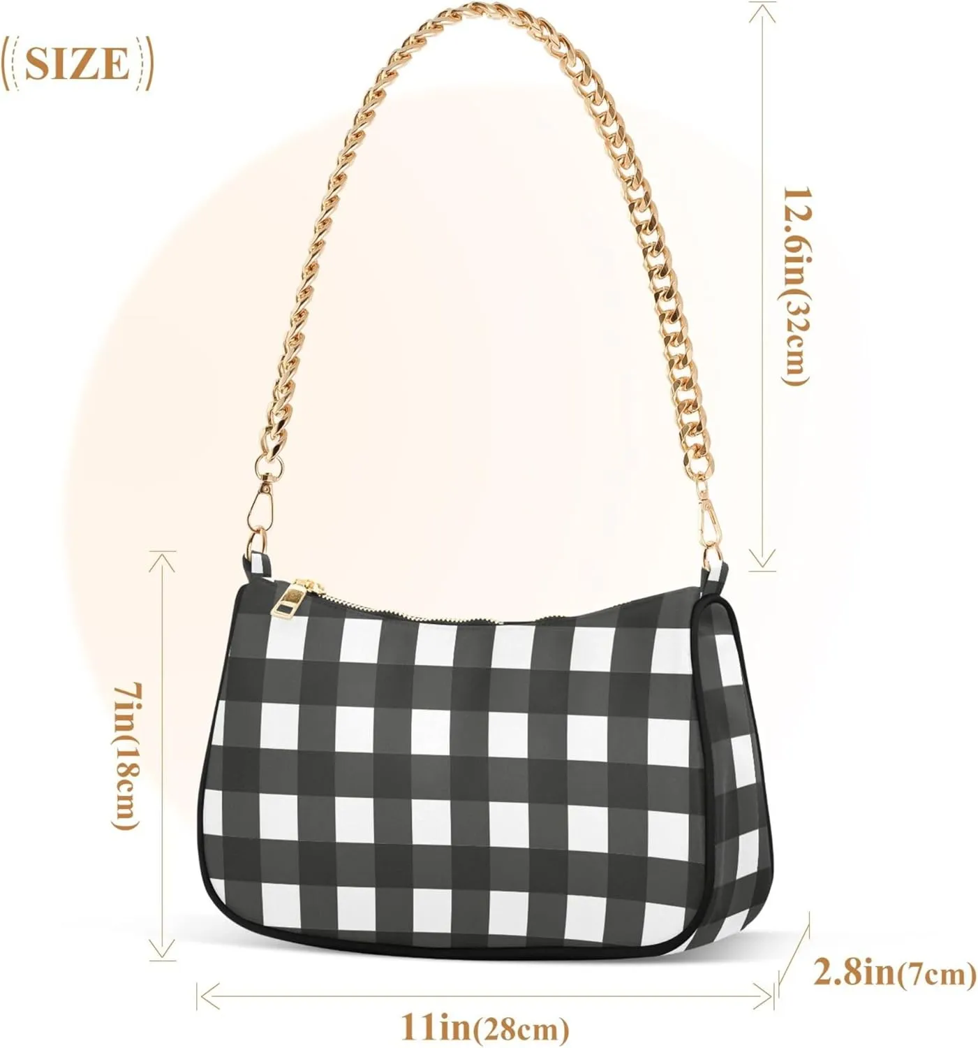 Women's Handbags Tote Crossbody Bag Stylish Purse Ladies Shoulder Bag Handbag Black and White Checkered Crescent Bag