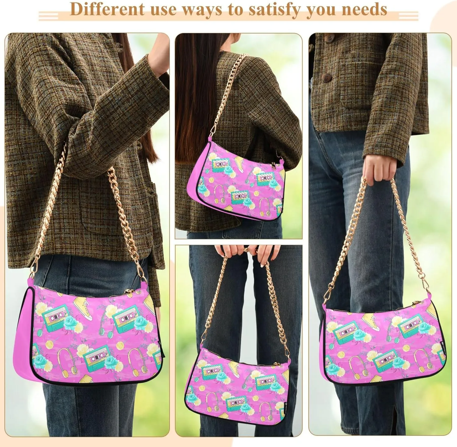 Women's Handbags Tote Crossbody Bag Stylish Purse Ladies Shoulder Bag Handbag Monochrome Checkerboard Crescent Bag