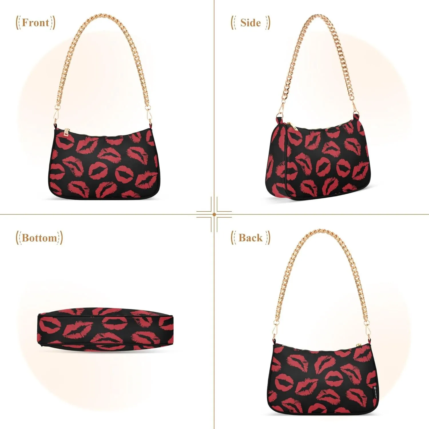 Women's Handbags Tote Crossbody Bag Stylish Purse Ladies Shoulder Bag Handbag Red Lipstick Kiss Crescent Bag