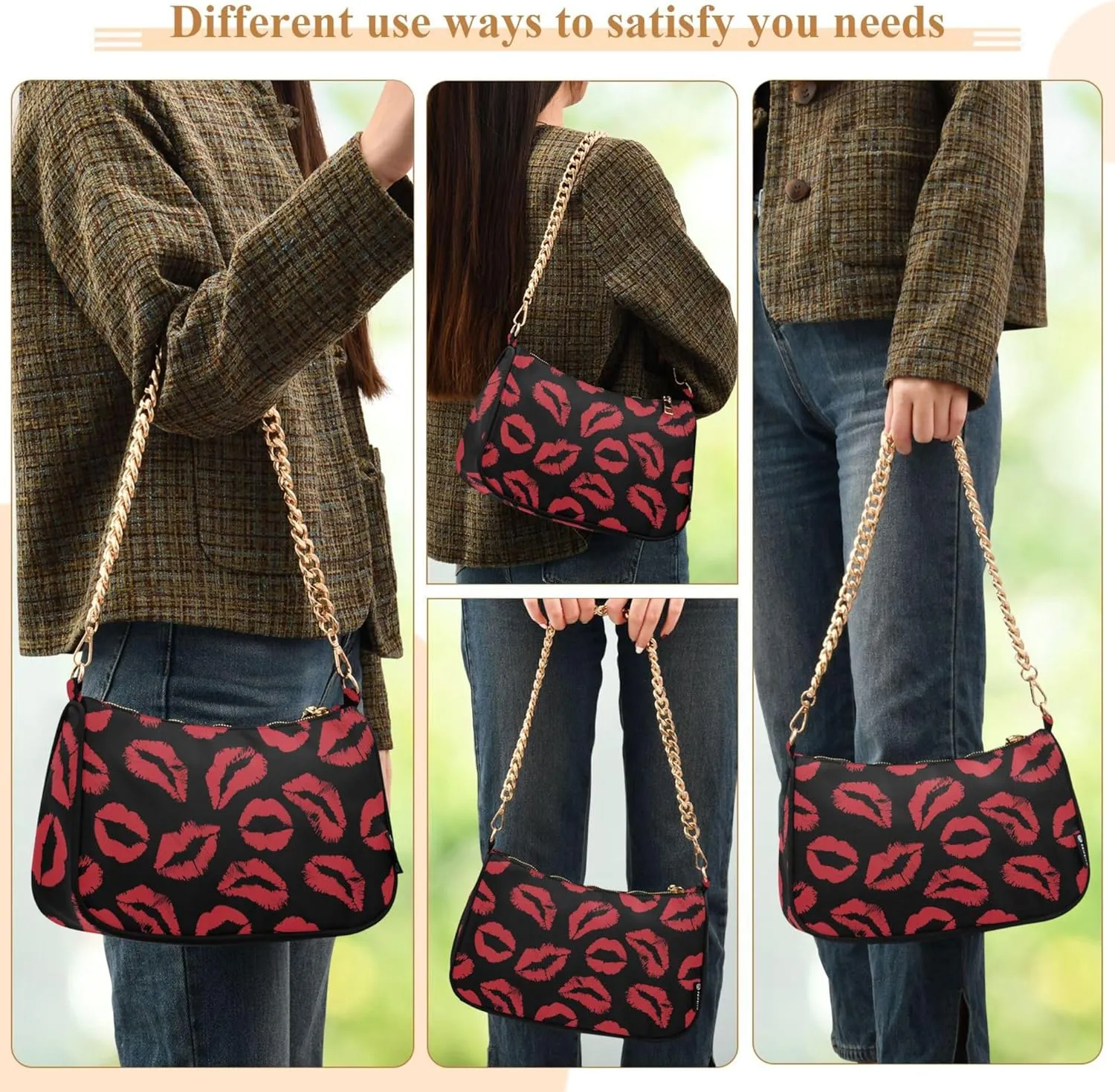 Women's Handbags Tote Crossbody Bag Stylish Purse Ladies Shoulder Bag Handbag Red Lipstick Kiss Crescent Bag