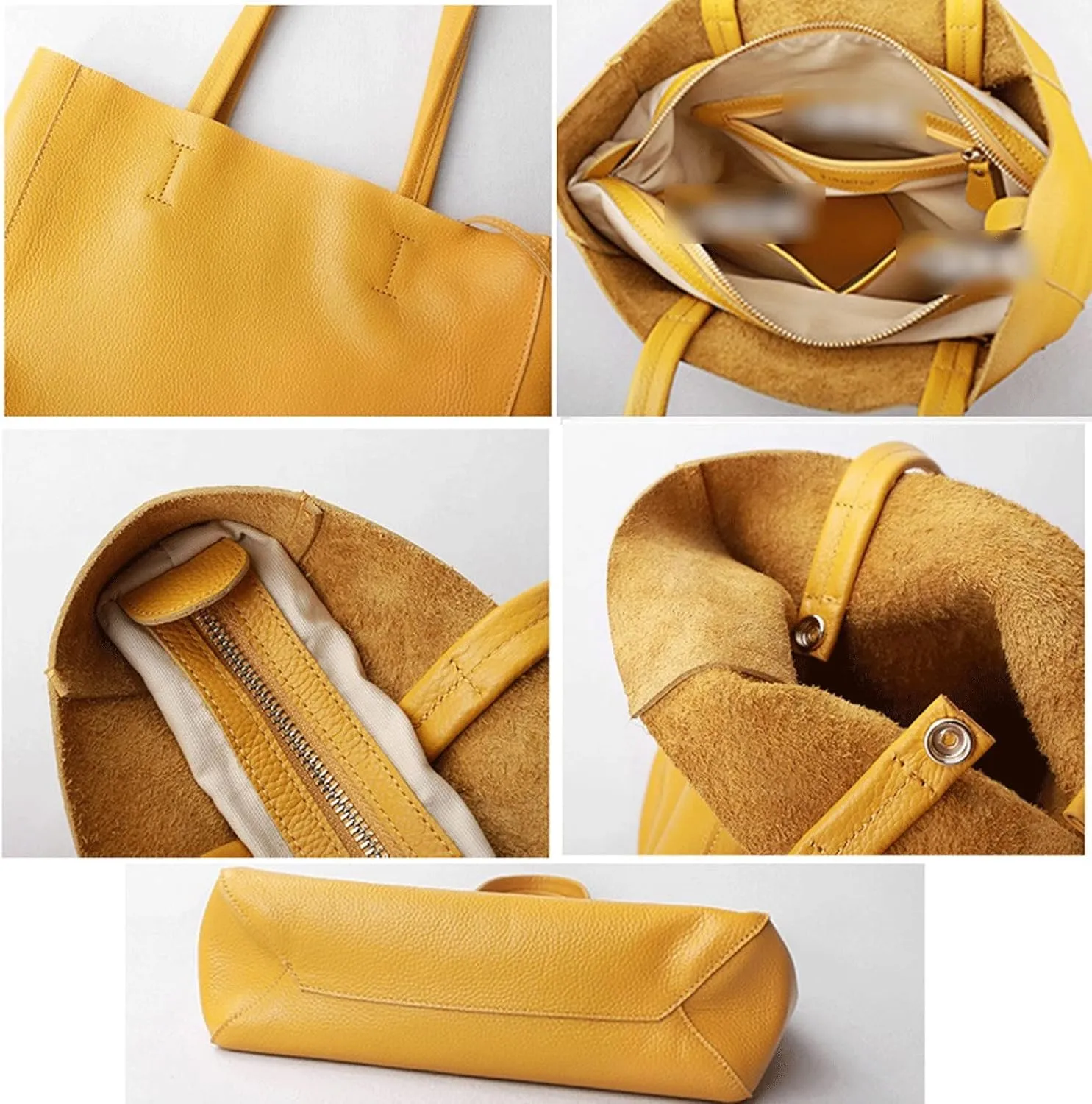 Women's Handbags Women Luxury Bag Casual Tote Female Lemon Yellow Fashion Shoulder Handbag Lady Cowhide Genuine Leather Shoulder Shopping Bag(Brown,Black)